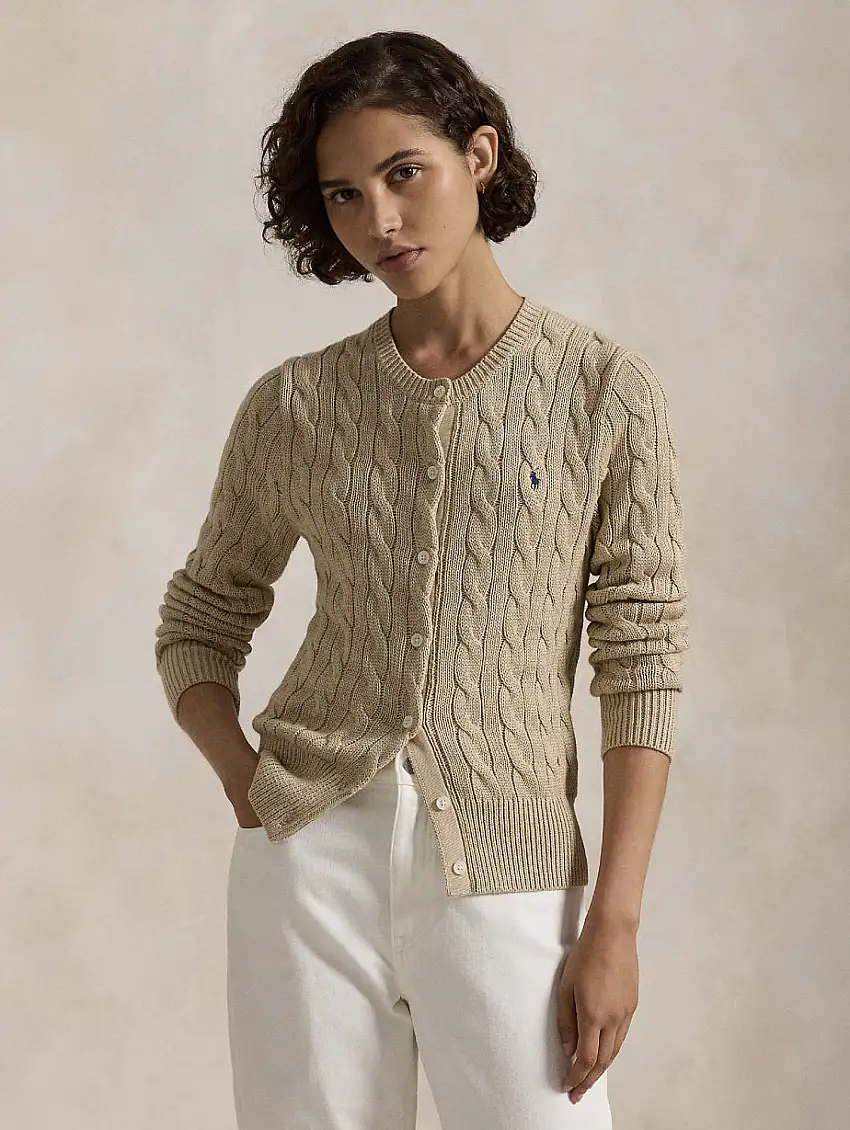 Cardigan in Cotone a Trecce Beige