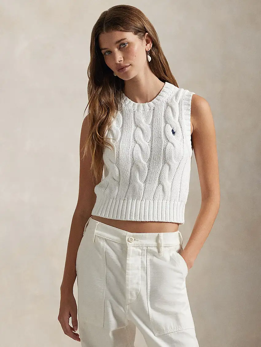 Gilet in Maglia a Trecce Bianco