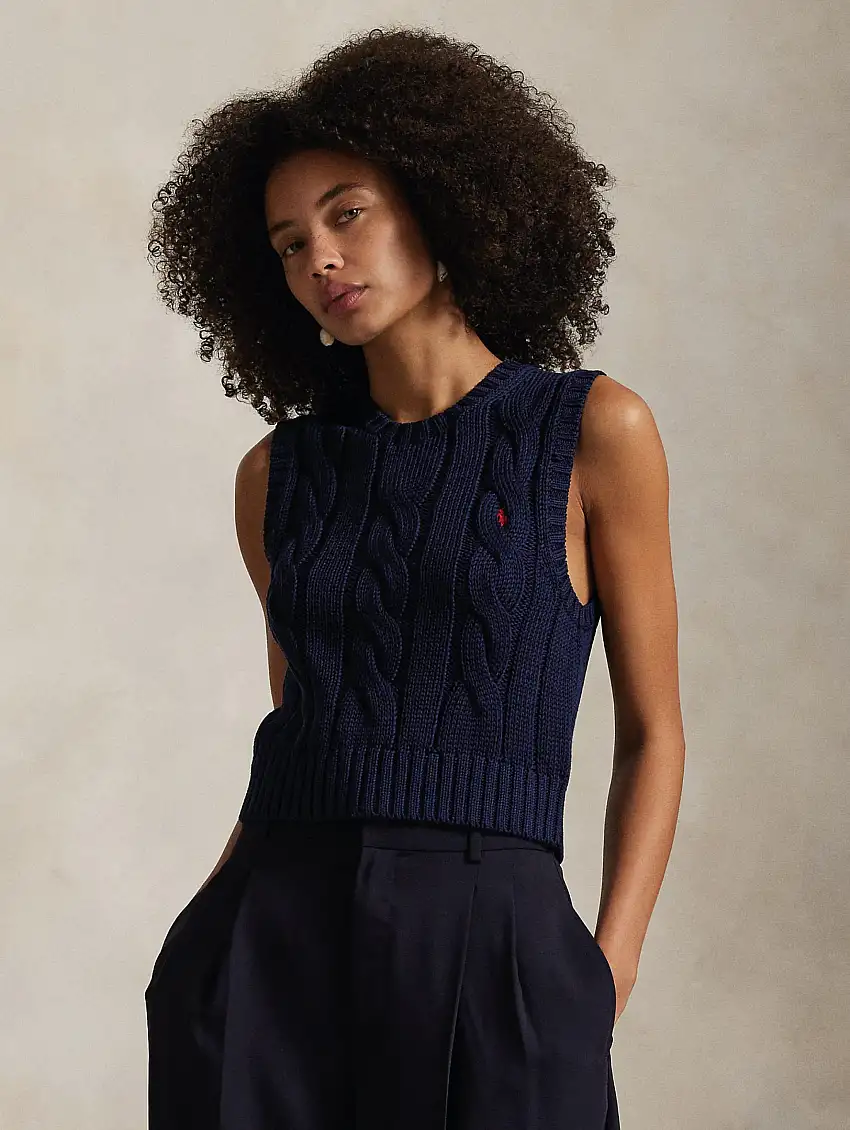 Gilet in Maglia a Trecce Blu