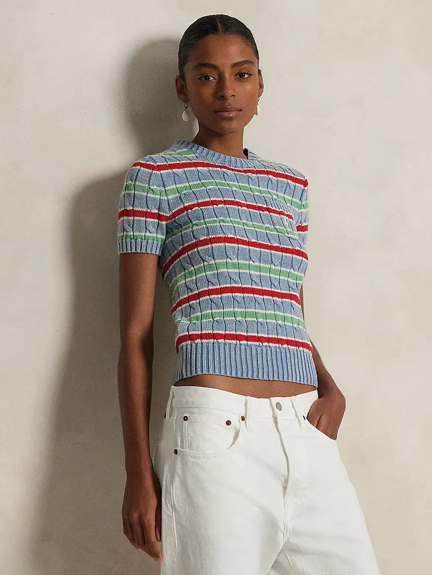 Maglia a Trecce a Righe Multicolor