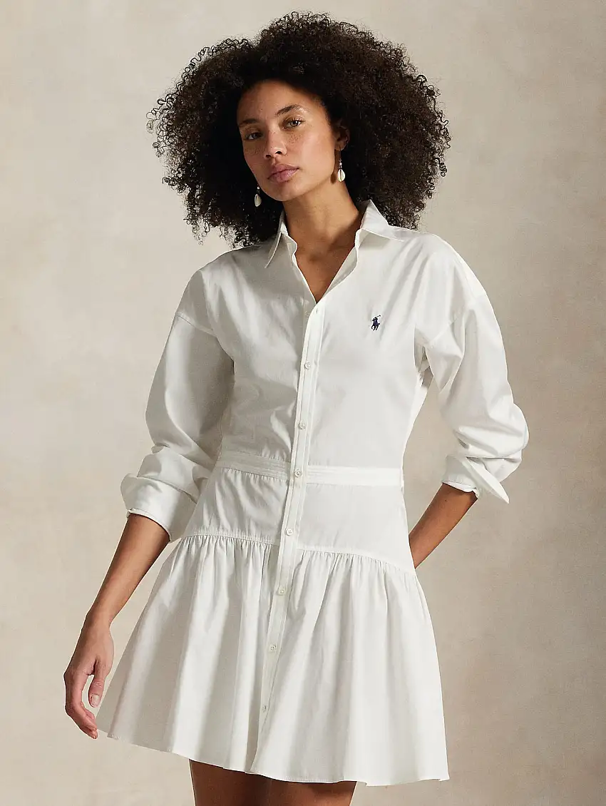 Abito in Popeline di Cotone Bianco