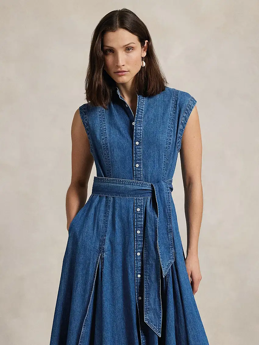 Abito Chemisier in Denim a Trapezio Blu