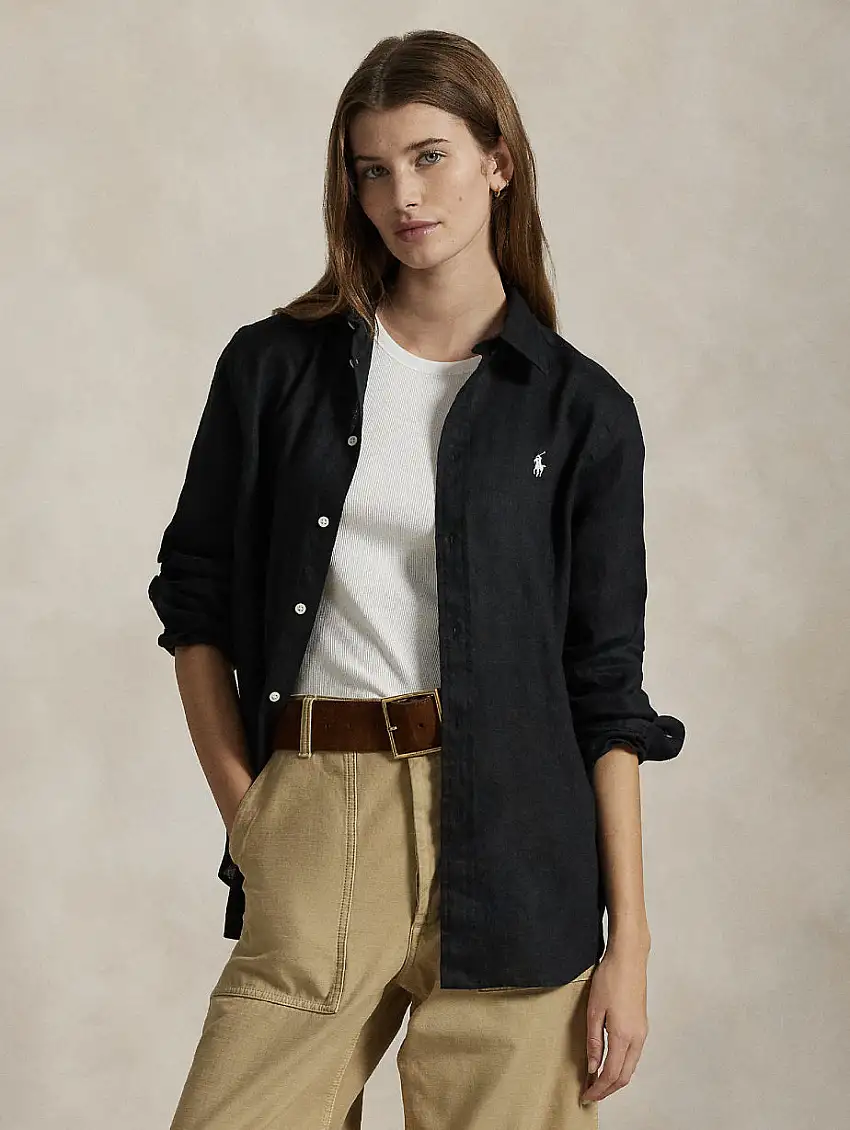 Camicia Classic Fit in Lino Nero