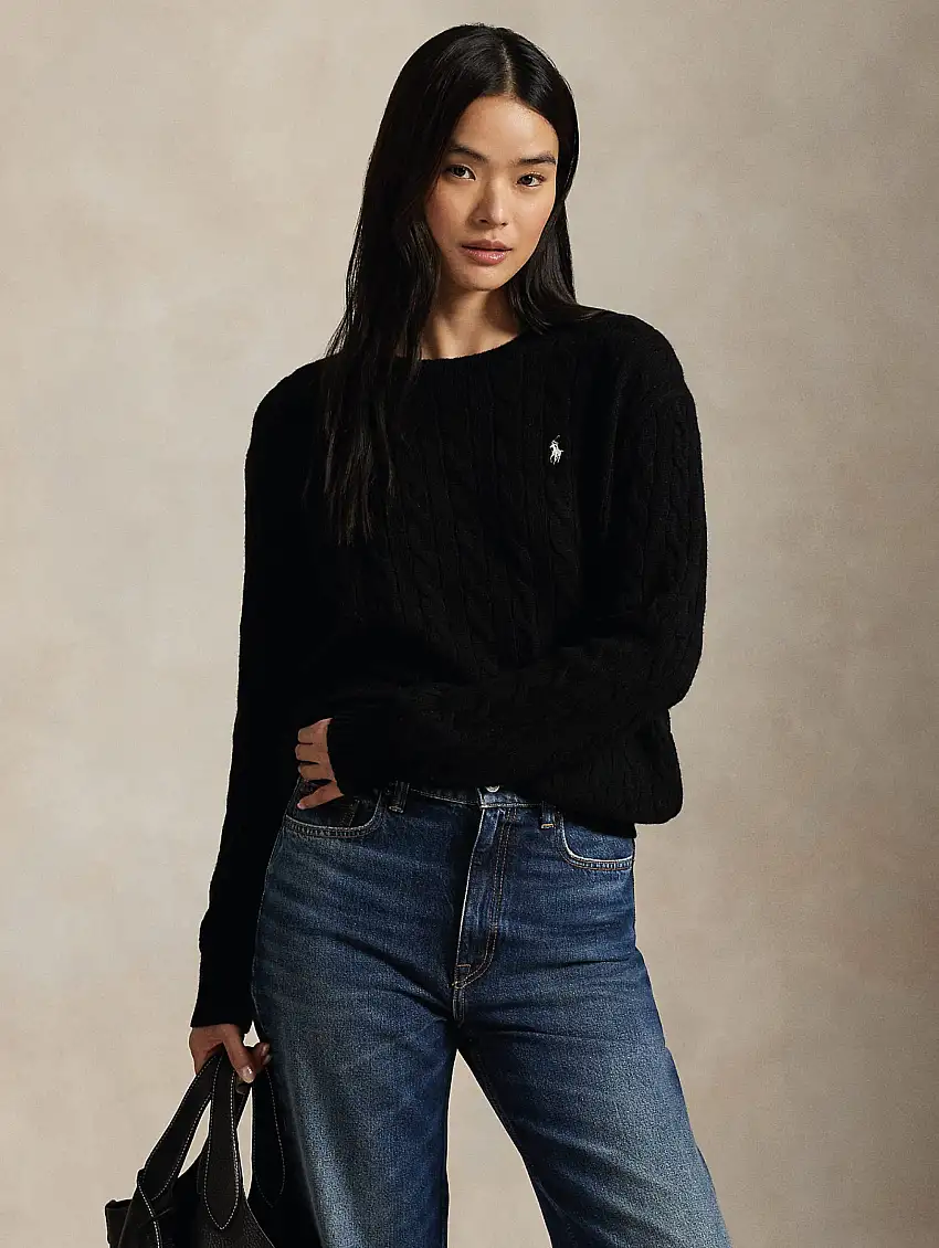 Maglia a Trecce Relaxed Fit Nero