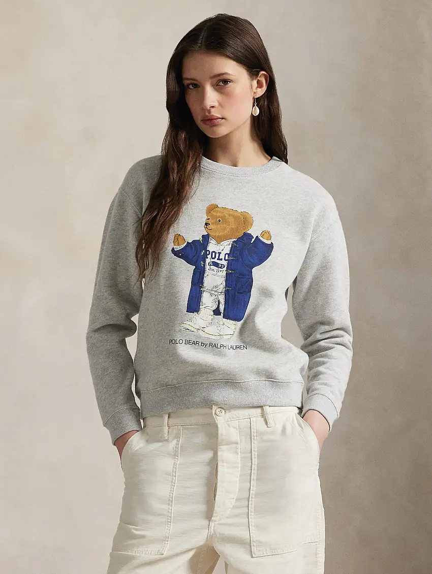 Felpa Girocollo con Stampa Polo Bear Vintage Grigio