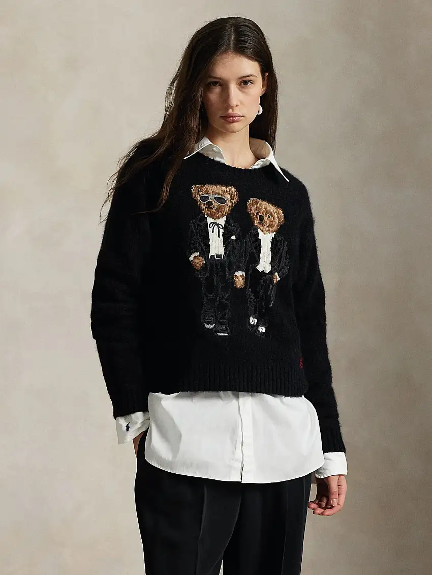 Maglia Girocollo con Due Polo Bear in Elegante Look Nero