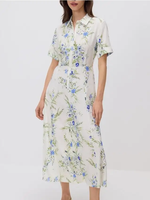 Vestito midi in misto lino Colore multicolore