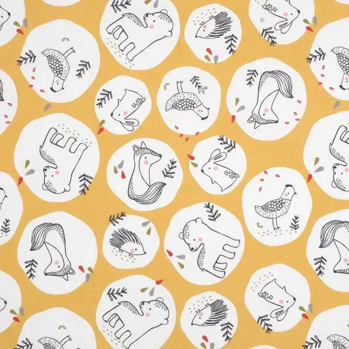 Tessuto cotone giallo animali foresta