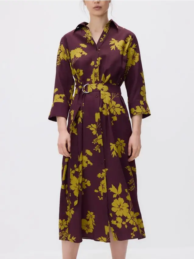 Vestito camicia midi con cintura Colore multicolore