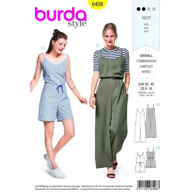 Cartamodello burda 6408 tuta
