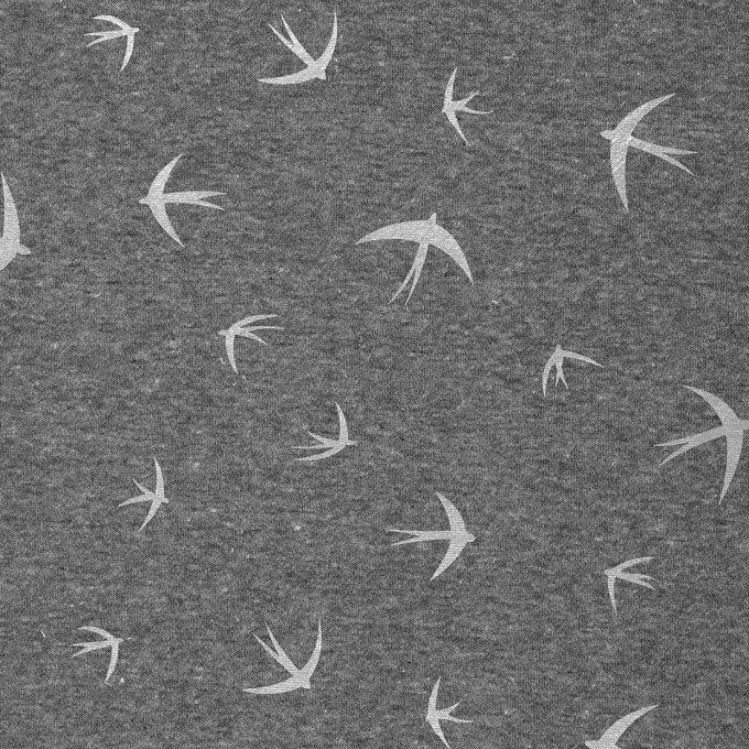 Tessuto felpa foil uccello grigio scuro