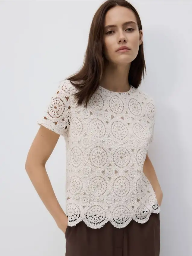 Camicetta all'uncinetto Colore panna