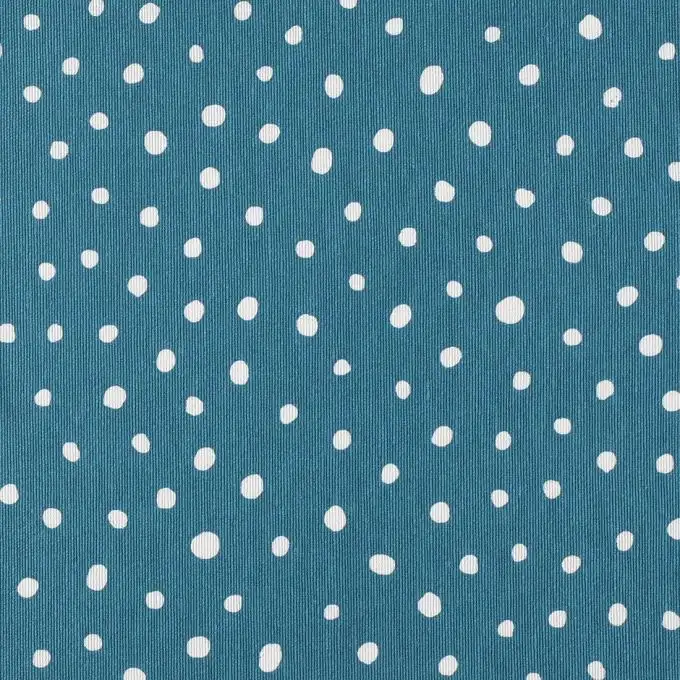 Tessuto cotone spesso blu petrolio pois bianchi