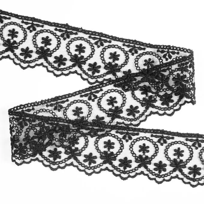 Nastro pizzo fiori 45 mm nero