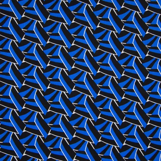 Tessuto popeline viscosa blu reale geometrico