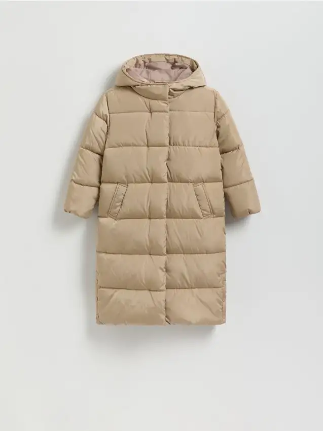 Cappotto lungo trapuntato con cappuccio Colore nude