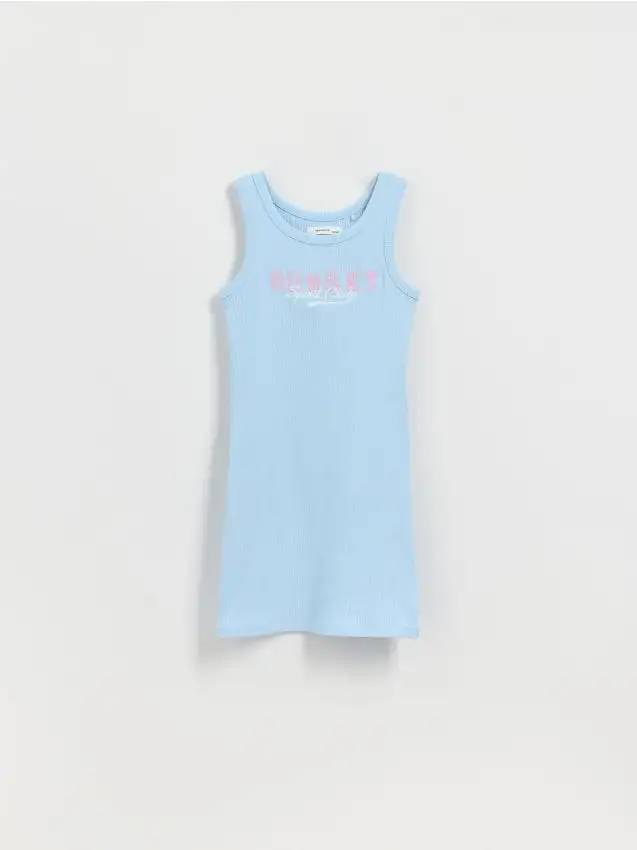 Abito a costine con ricamo Colore blu pallido