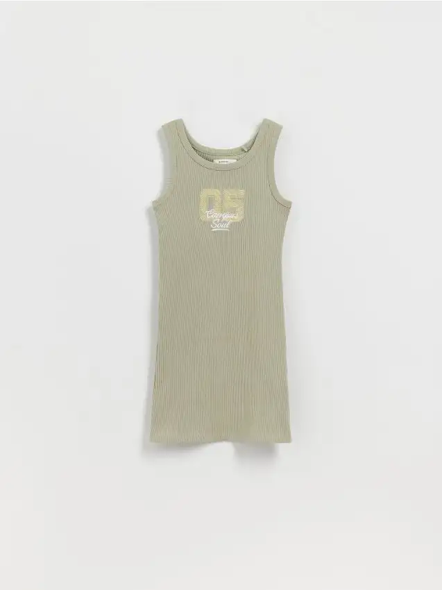 Abito a costine con ricamo Colore verde oliva chiaro