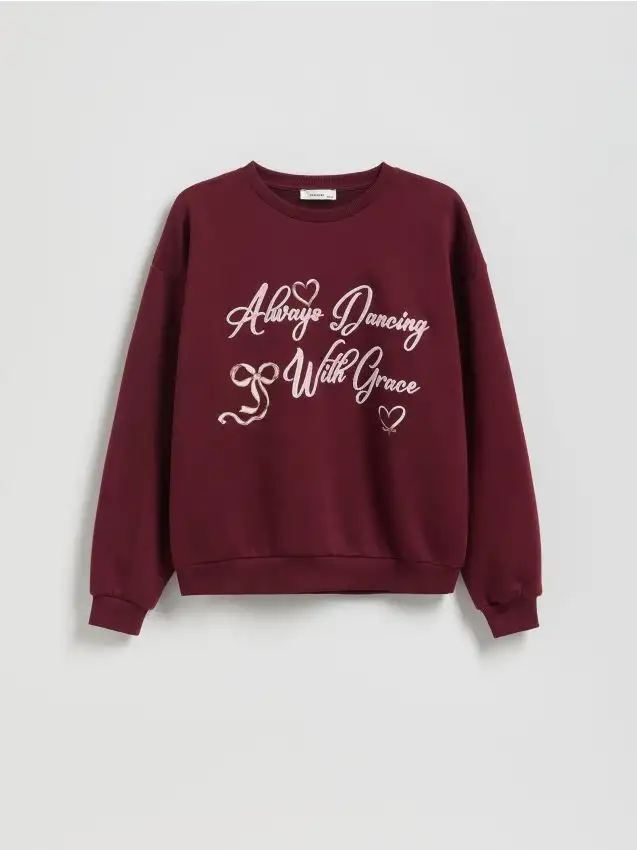 Felpa con cappuccio con slogan ricamato Colore maroon