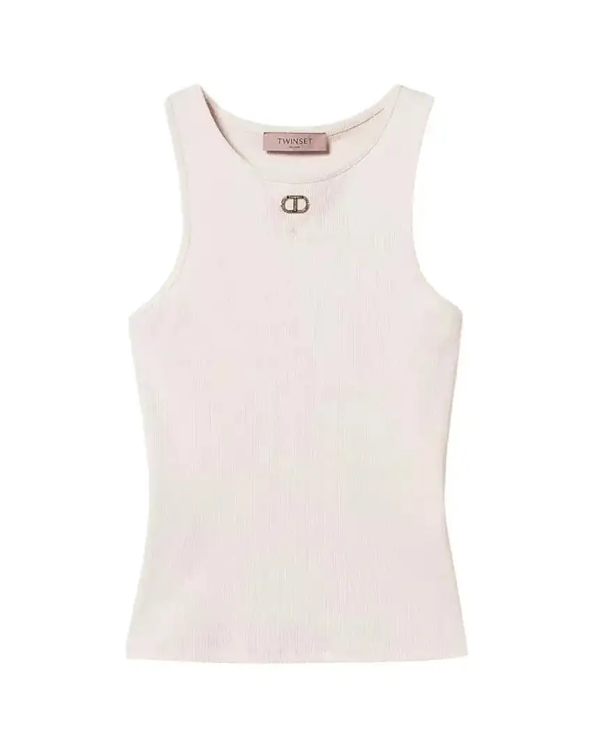 Top fitted costine con strass | Rosa Cotone