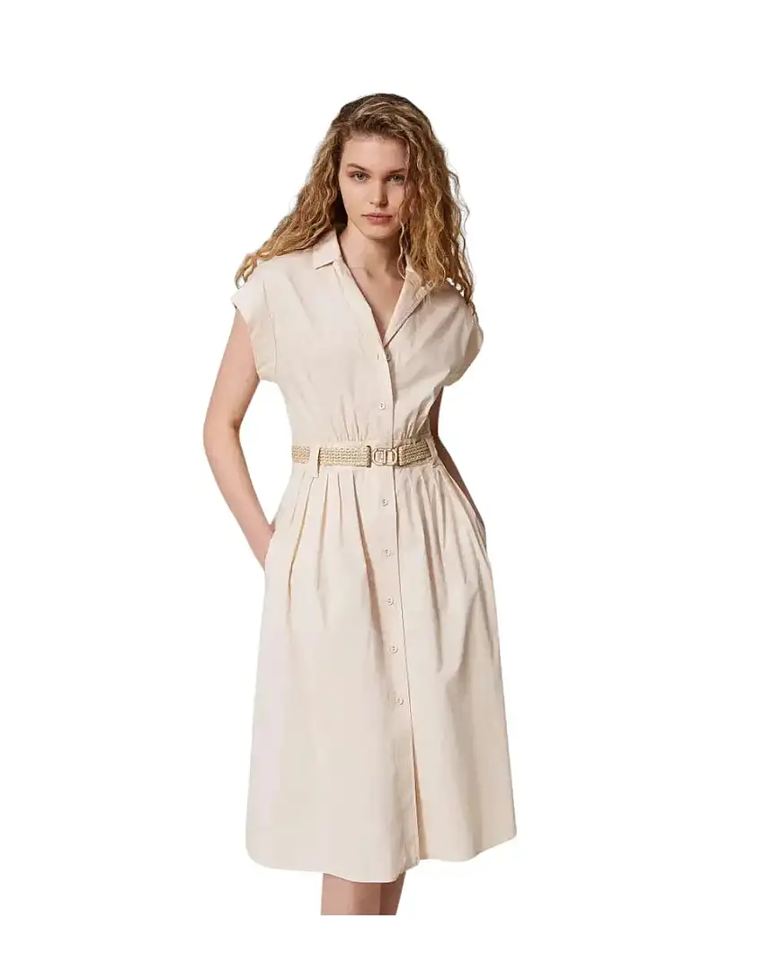 Abito chemisier in popeline - Cintura rafia | Elegante e versatile