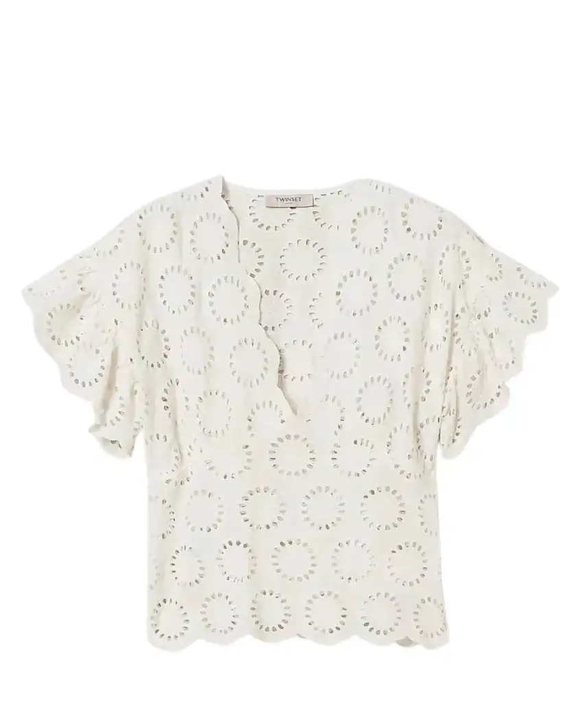 Blusa Maniche Smerlate - Blusa Sangallo Cotone | Ricamo V