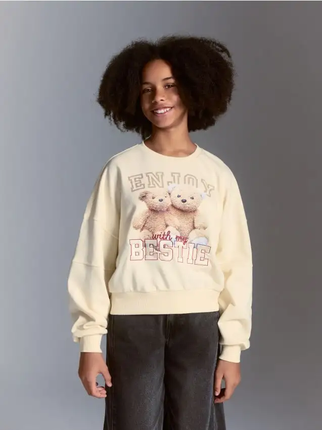 Felpa in cotone con stampa e strisce laterali Colore nude