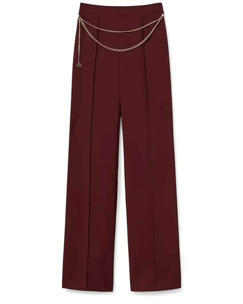 Pantaloni Palazzo Donna in Crêpe Cady Viola con Cintura