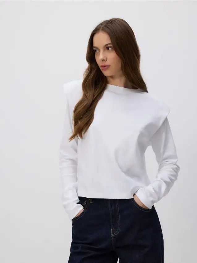 Maglia a maniche lunghe con spalline Colore panna