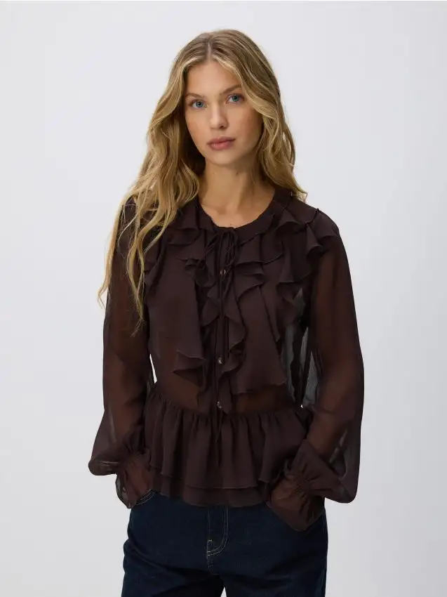 Blusa a balze Colore marrone scuro