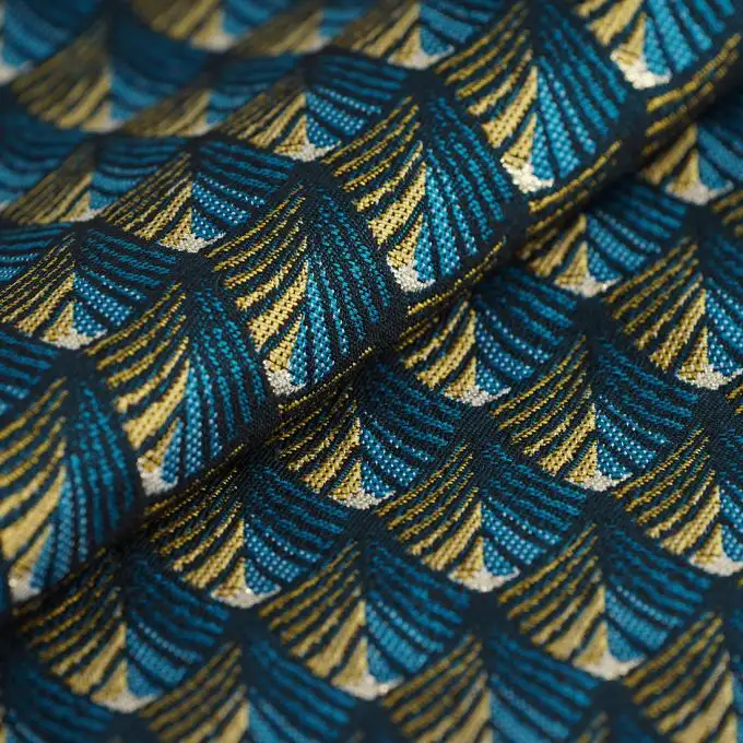 Tessuto jacquard Gatsby anatra e oro - Qualità seduta