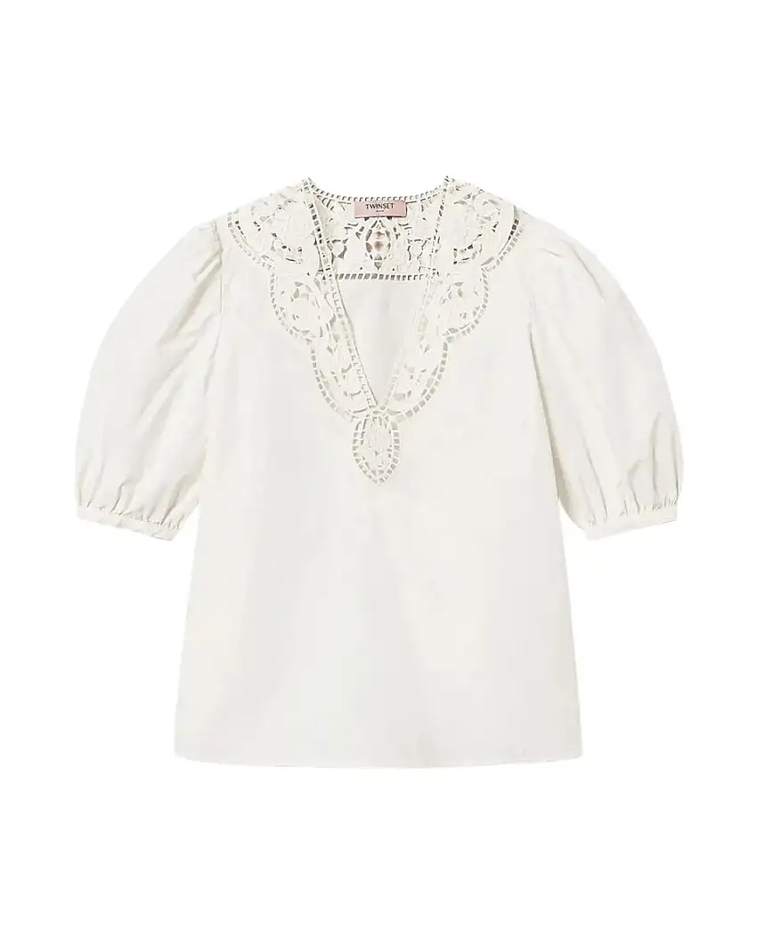 Blusa Popeline Sangallo - Ricamo Elegante | 100% Cotone