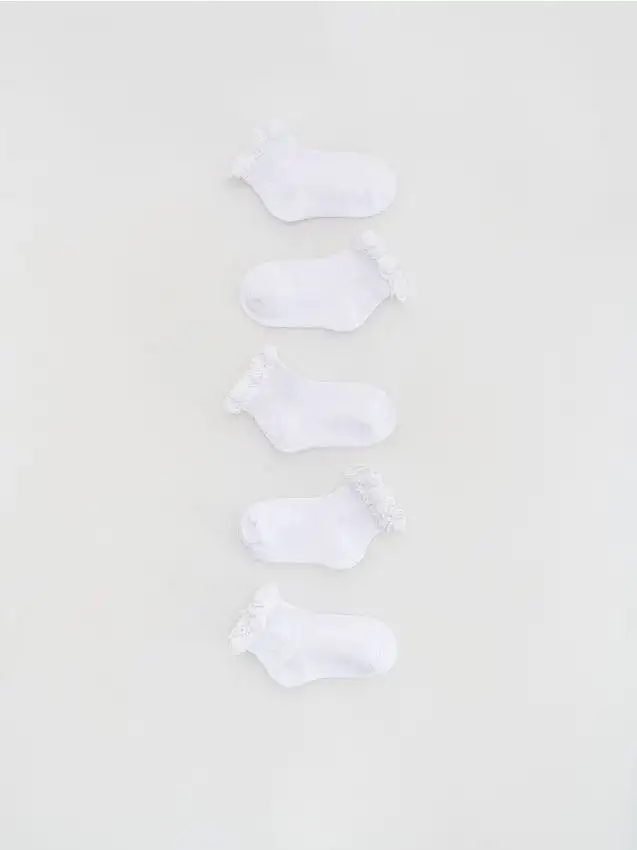 Confezione da 5 paia di calze in misto cotone con orlo arricciato Colore bianco