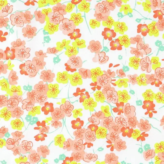 Popeline di cotone con fiori arancioni