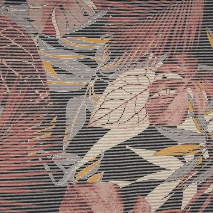 Tessuto jersey viscosa righe fogliame giungla