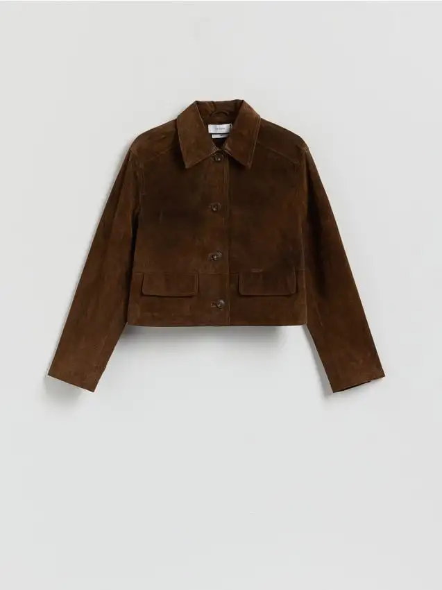 Giacca in suede con tasche Colore marrone dorato