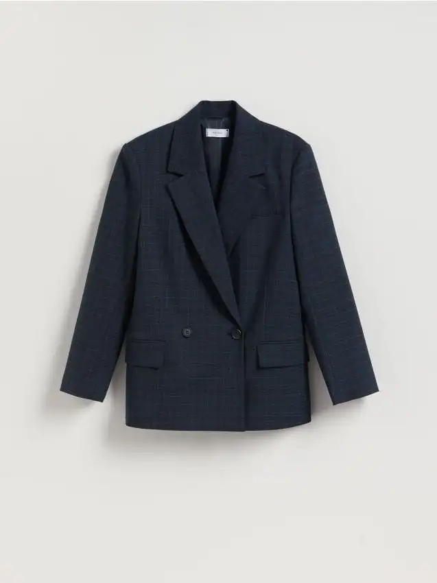 Giacca doppiopetto a quadri Colore blu scuro