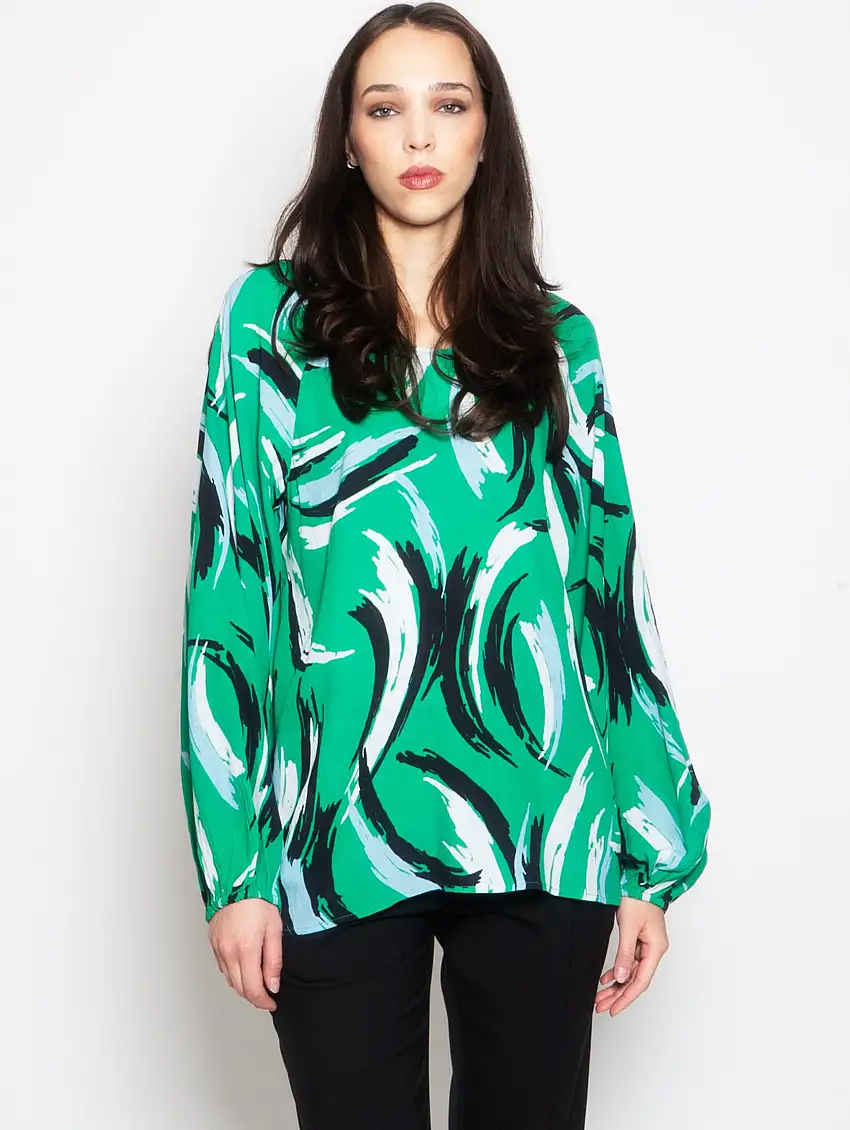 Blusa Stampata con Maniche a Palloncino Verde