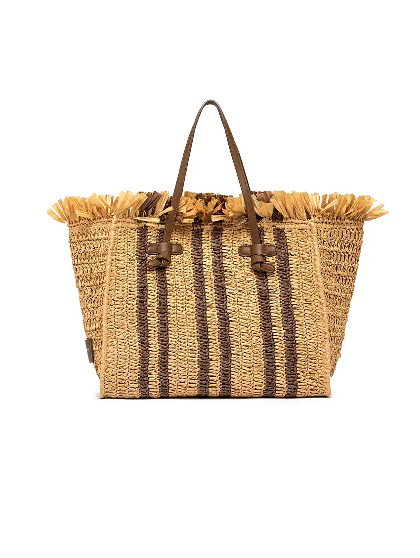 Borsa in Paglia con Lavorazione ad Uncinetto Caffè