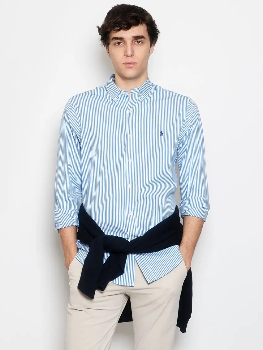 Camicia Sportiva Elasticizzata a Righe Blu/Bianco