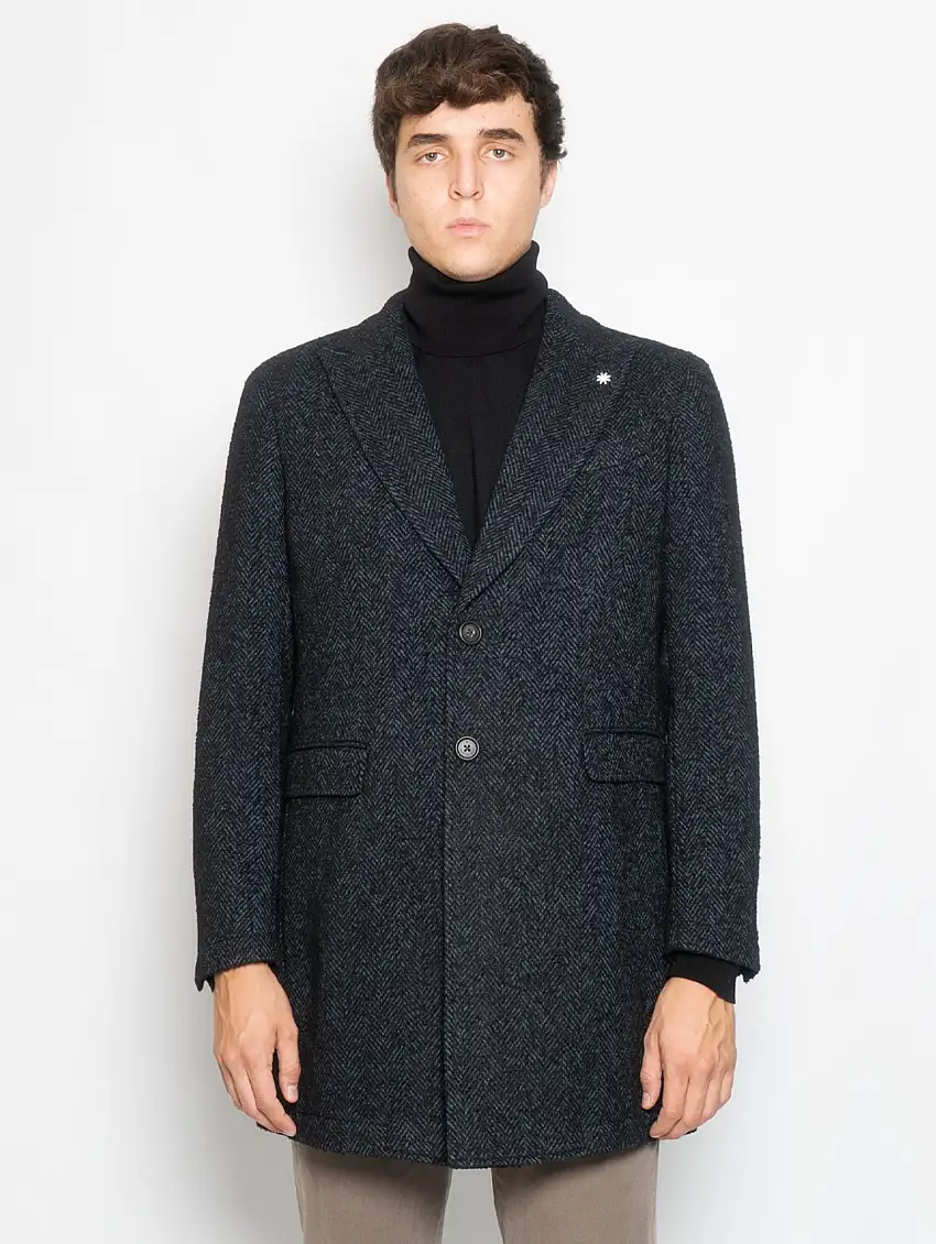 Cappotto Chevron Bouclè Blu