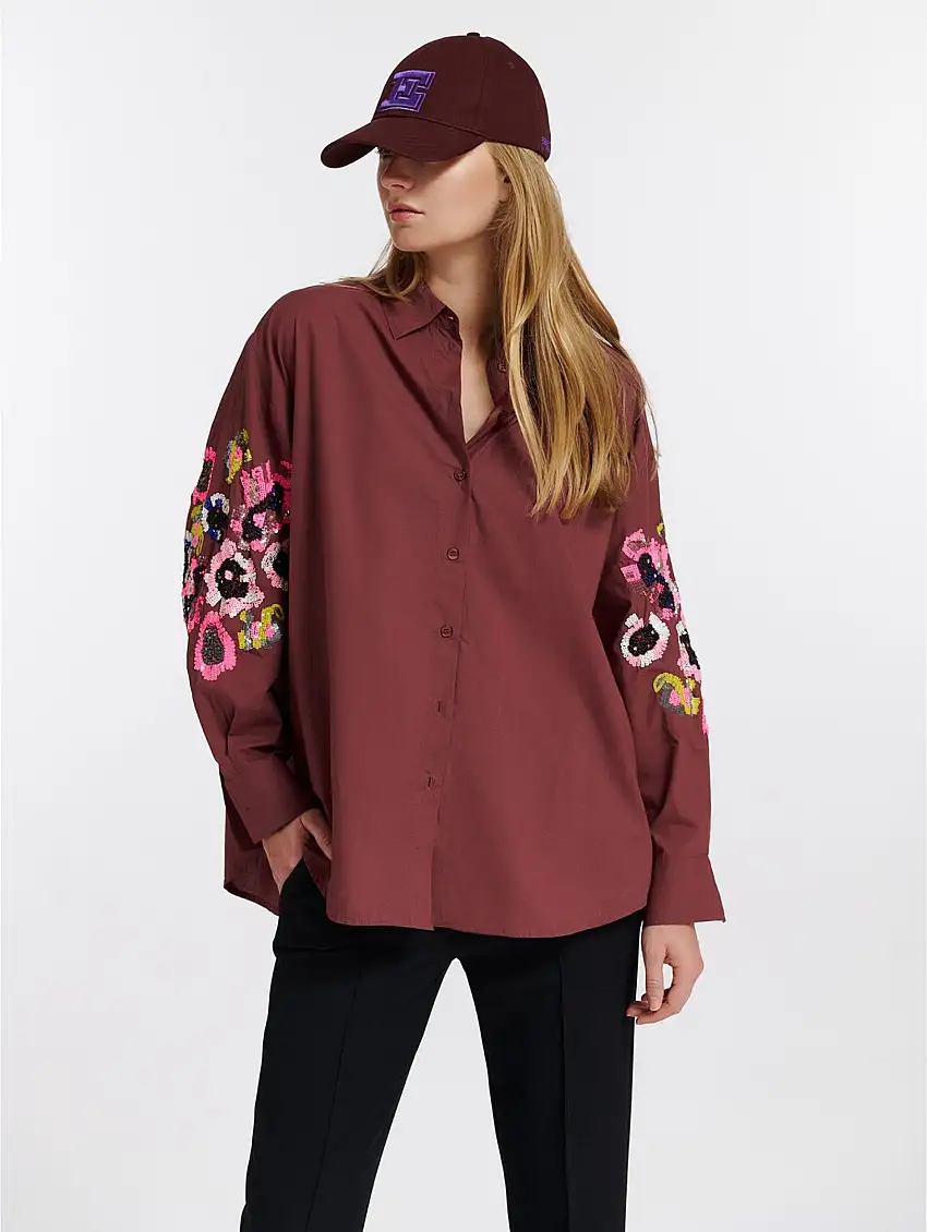 Camicia con Ricami Paillettes Malva