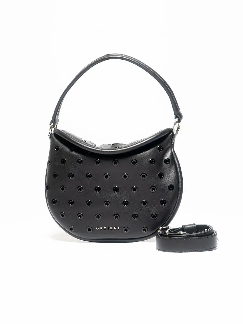 Borsa a Spalla Pong in Pelle Soft Forata Nero