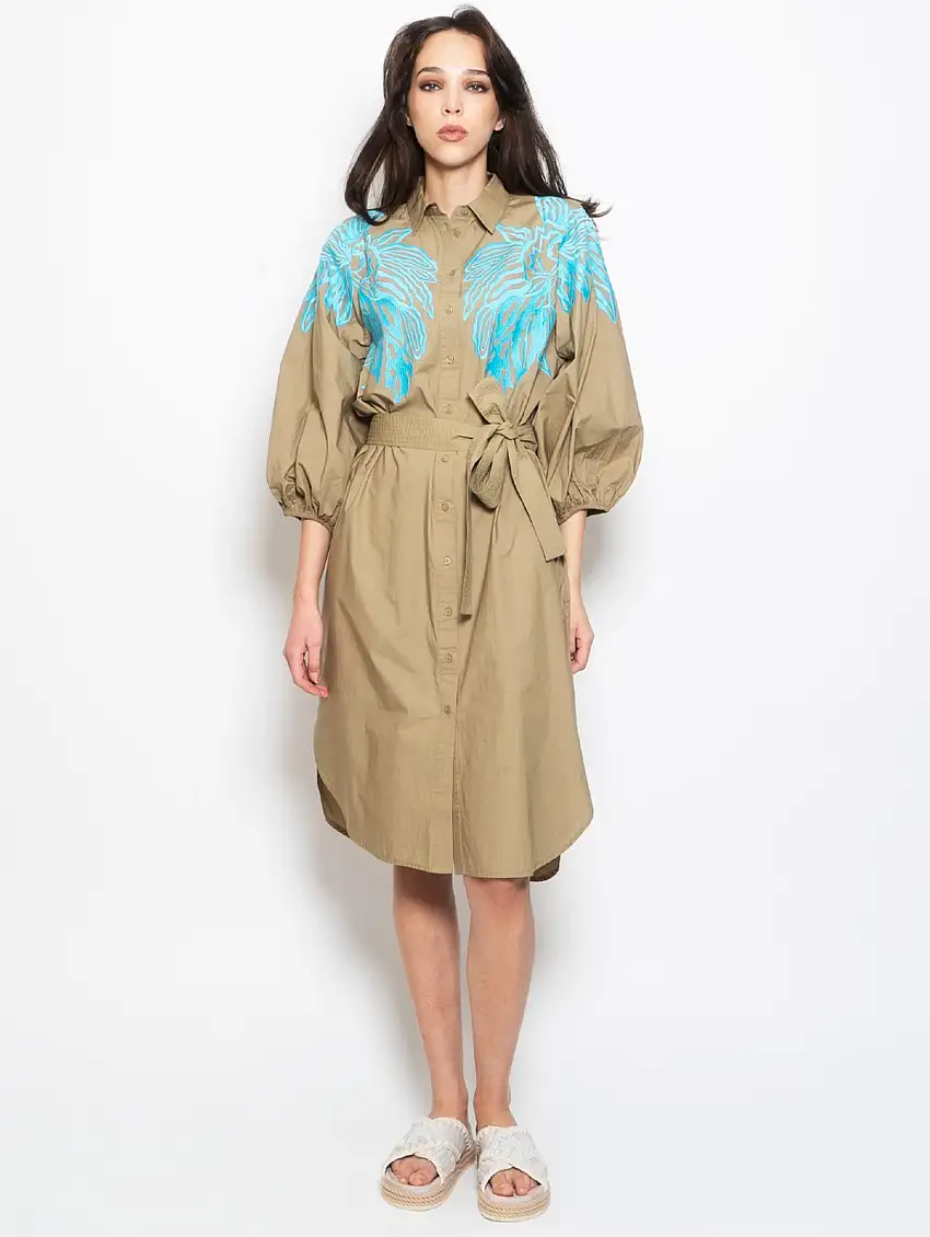 Abito Corto con Ricami Verde