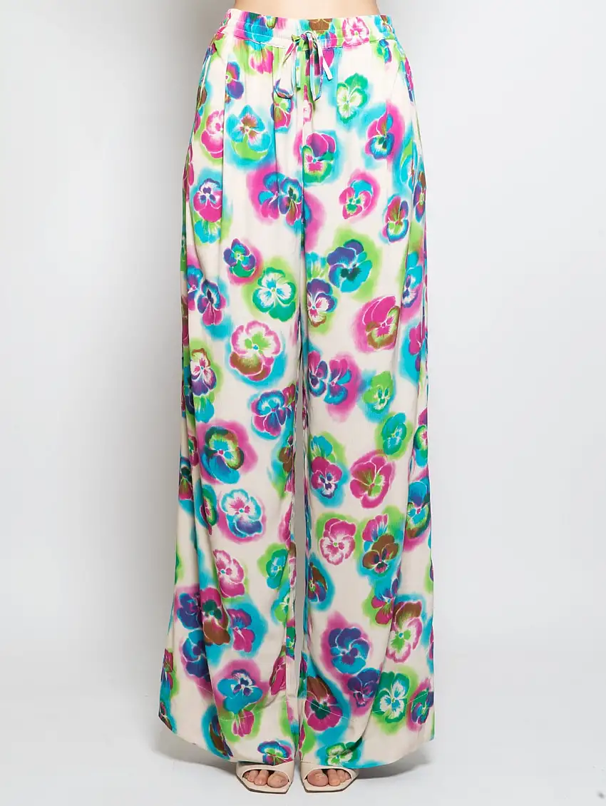 Pantaloni con Stampa Floreale Multicolor