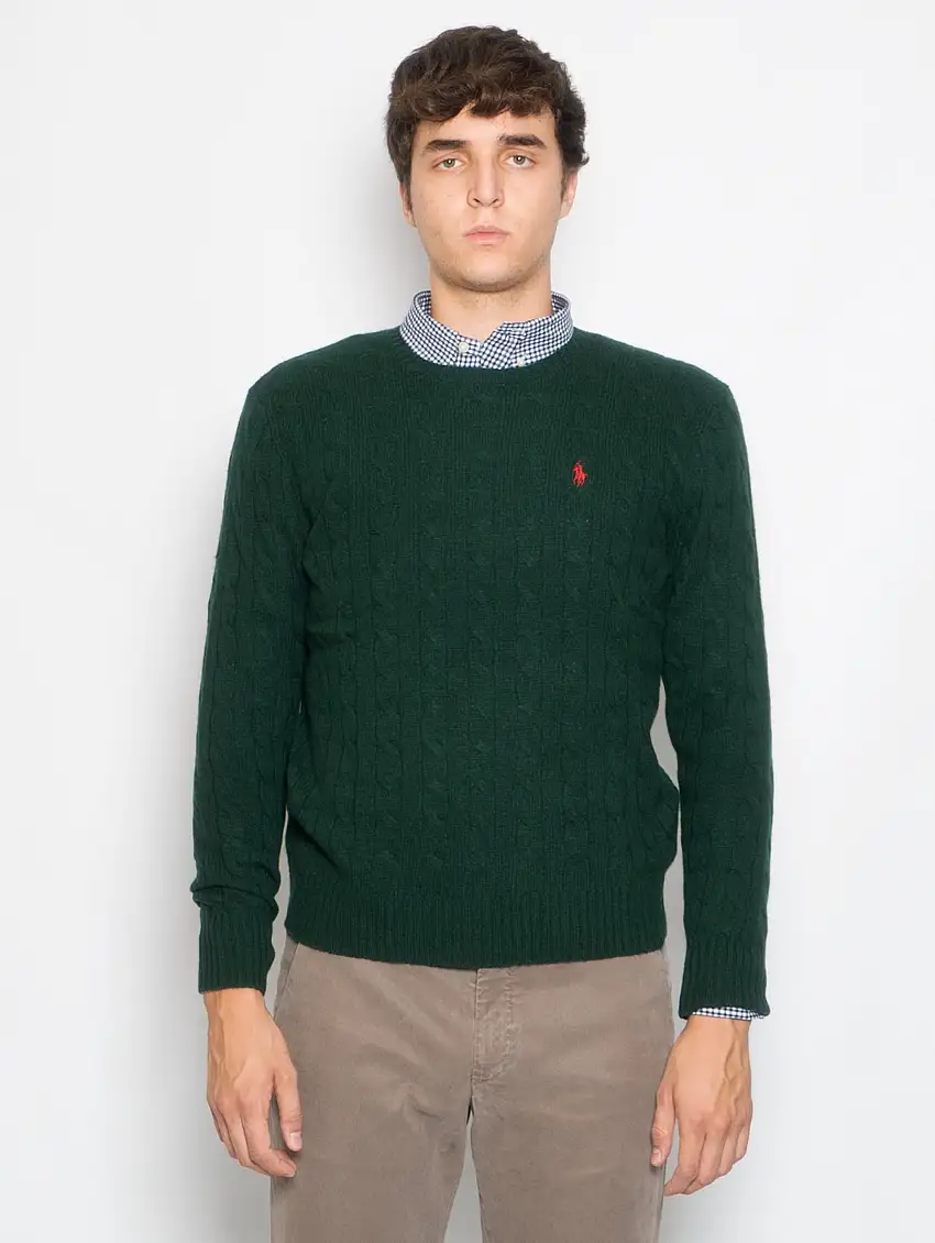 Maglia a Trecce Verde Bottiglia