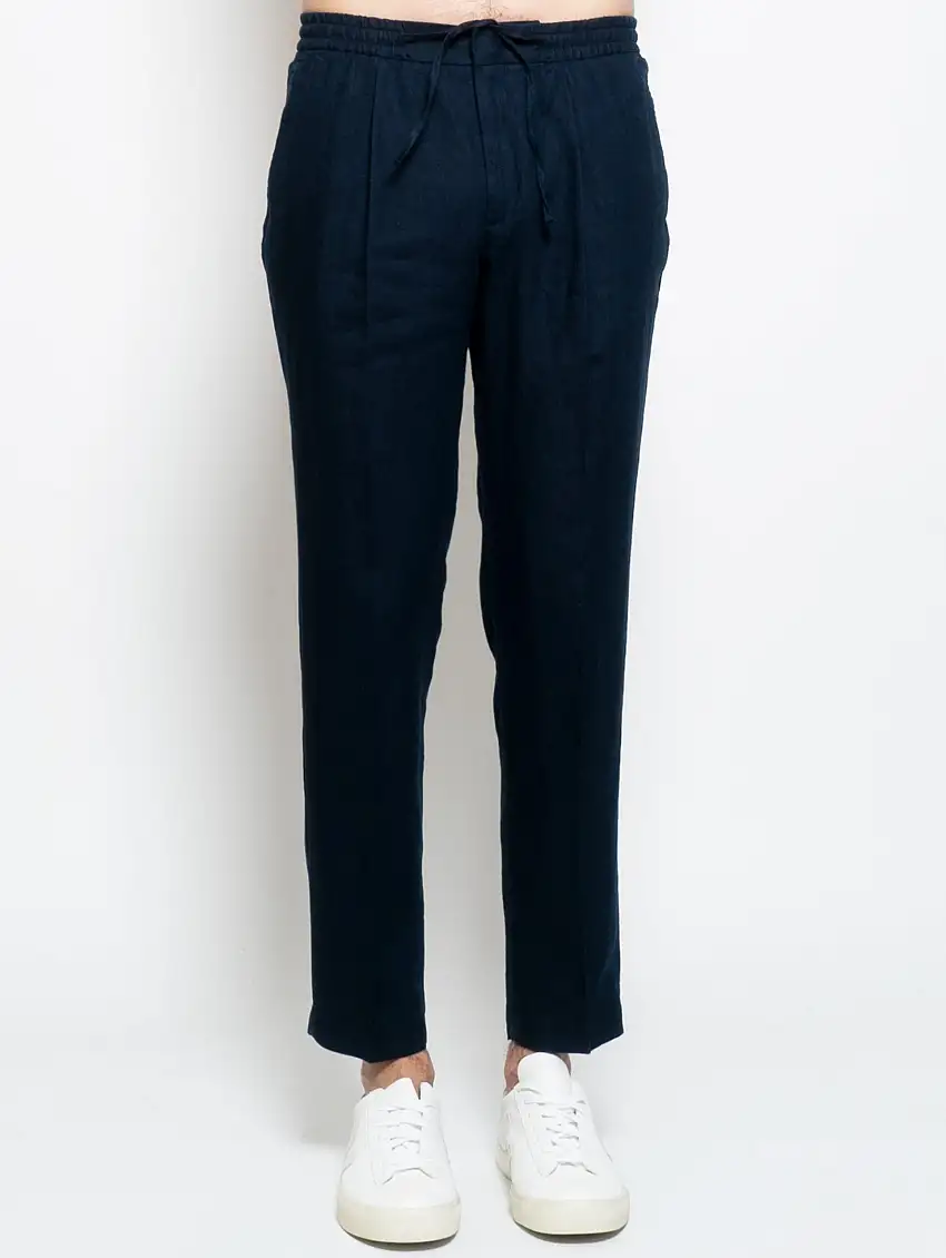 Pantaloni Jogger in Lino Lavato Blu