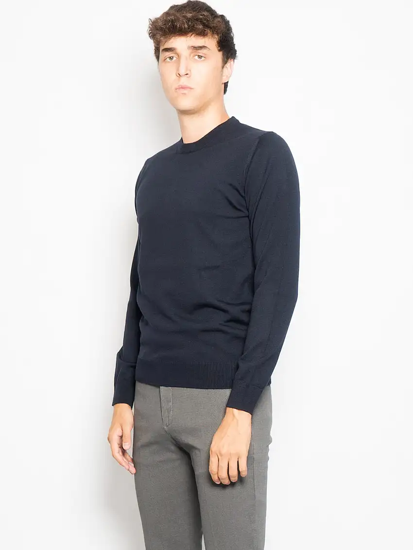 Maglia Girocollo in Lana Blu