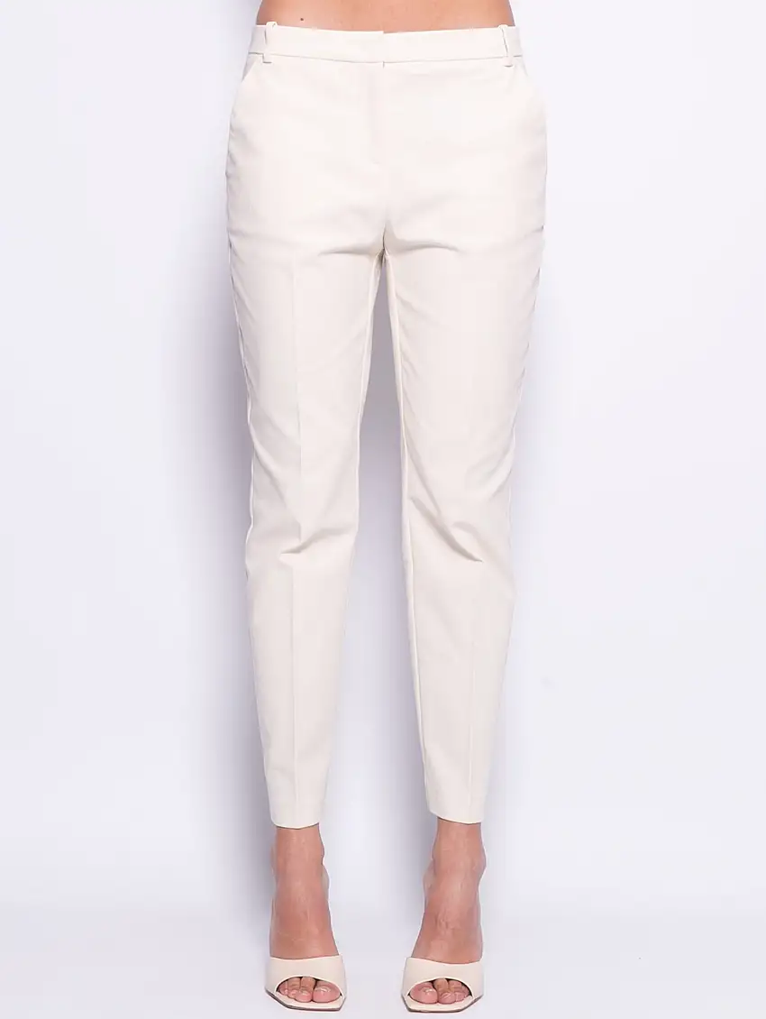 Pantaloni a Sigaretta in Tricotina di Cotone Panna