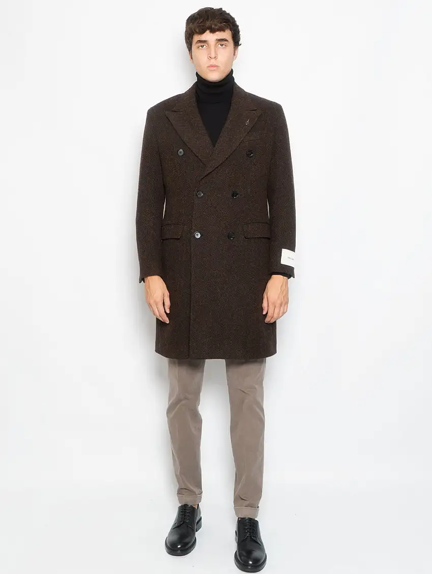Cappotto Doppiopetto in Lana Resca Marrone